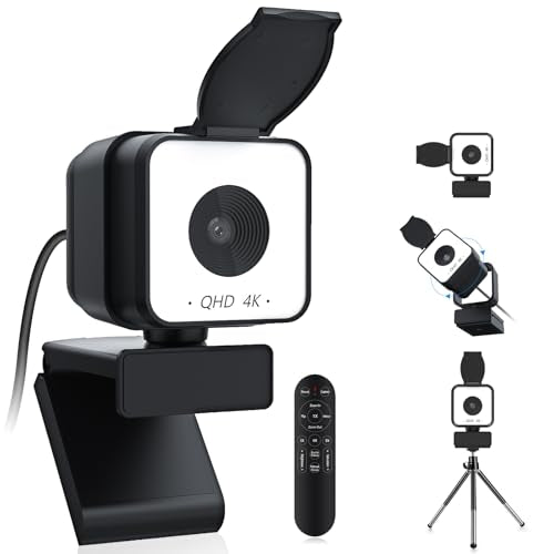 4K USB Webcam with Dual Microphones, 9X Hybrid Zoom, Auto Light Correction, 86° Wide Angle for Video Conferencing, Live Streaming, Remote Work, Compatible with PC Desktop Laptop