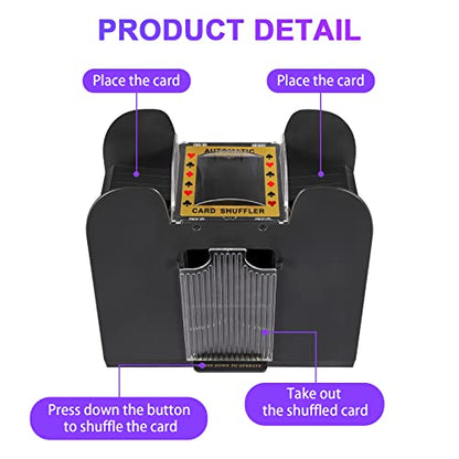 FEIERYA Automatic Card Shuffler 2/1/4/6 Deck,Battery-Operated Electric UNO Poker Shuffler,Playing Card Shuffler for Home Card Game,Travel - size: 6 Decks