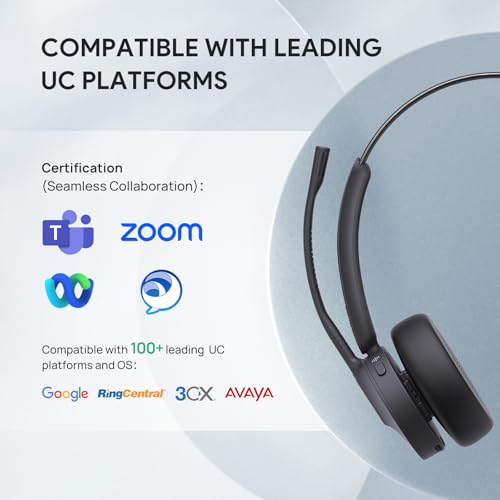Yealink BH70 Mono Wireless Bluetooth Headset with Microphone for Work, up to 35h Talking, Native Bluetooth via Microsoft Teams Certified, Compatible with Cisco Webex & Jabber, Zoom, Google Meeting - color: Black (Teams), style: Mono (USB-C to A)