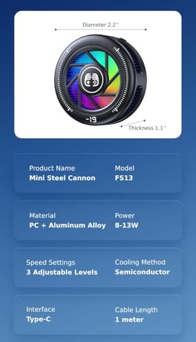 Phone Cooler for Gaming, Low Noise USB Cell Phone Cooler with Smart Temp Control, Phone Cooling Fan with RGB LED Lights, Magnetic Ring & Clip Fan for Phone Gaming & Streaming - color: Gray