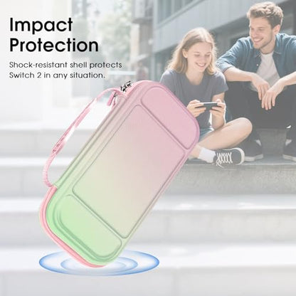 FINTIE Carrying Case for Nintendo Switch 2 (2025), Shockproof Hard Shell Switch 2 Case, Protective Cover Travel Bag with 19 Game Card & 2 Micro SD Card Slots & Inner Pocket, Pink Green - color: Pink Green