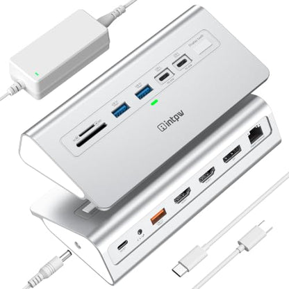 Docking Station 3 Monitors, intpw 13 in 1 USB C Docking Station with 8K DP + 2 HDMI 4K@60Hz, 10Gbps USB A/C, 2 PD 45W, RJ45, SD/TF, Audio, 65W Adapter+3.9FT Cable, Powered USB C Hub for Mac, Dell, HP