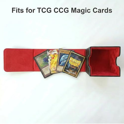 Vertical Deck Box Plus Version, Large Trading Card Case Fits 100+ Double Sleeved Cards, Premium Saffiano Leather TCG Storage for MTG Commander, Pokémon, TCG, CCG, Magnetic Closure -Black+ Red - color: VP Black+Red