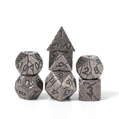 Metal Dice for DND - Ancient Cracked Pharaoh Ruins – Iron | Beautiful 7pc Polyhedral Dice Set, Smooth Rolling, Role Playing Games (RPG), Compatible with D&D, for Dungeons and Dragons - color: Ancient Iron