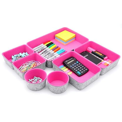 Drawer organizer bins felt tray desk storage dividers 7pc Hot pink - color: Hot pink