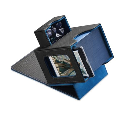 Mage Tech Card Deck Box for MTG Commander - Patented Design, Commander Display, Fits 100 Double-Sleeved Cards, 35pt Card Brick & Dice Tray - Black/Blue - color: 2. Enigma (Black/Blue)