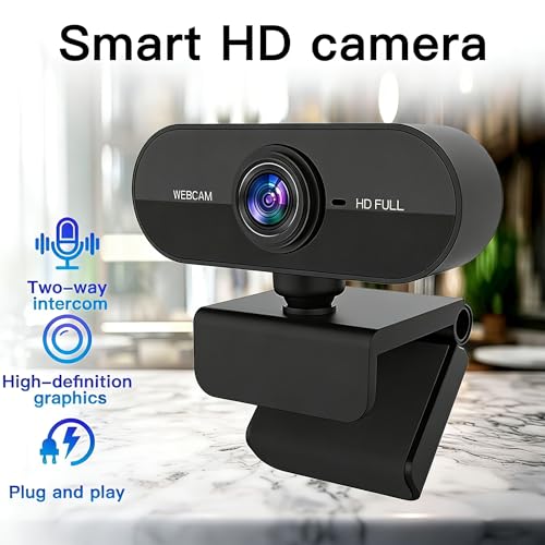 1080P Full HD Webcam with Dual Microphones, Security Camera,90 Degree FOV, Plug and Play USB for Streaming and Conferencing, Black
