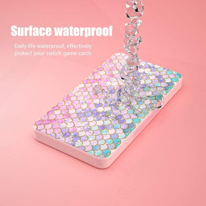 Switch Game Case 24, Switch Game Card Box Holder, Switch OLED Game Case Storage,Soft Lining Rubber and Portable Switch Game Holder - Fish Scales - color: Pink fish scales
