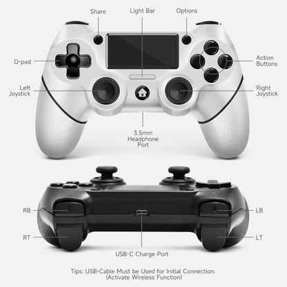 AceGamer 2 Pack for PS4 Controller, Wireless Controller for PS4/Pro/Slim/PC, with Non-Slip Grip of Both Sides and USB-C Cable! (Black and White) - color: Black and White