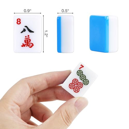 American Mahjong Tile Set, 166 Pcs 1.2" Mahjong Tiles with 3 Dices 1 Instruction, Mahjong Game Set for Adult Family & Friends Gatherings, Mahjong Lovers, Beginners (Blue) - color: Blue