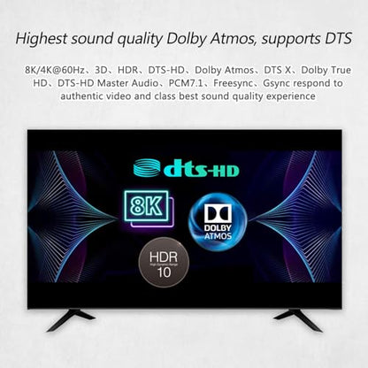 8K@60Hz HDMI Splitter 1 in 2 Out, 1x2 HDMI 2.1 Splitter Support 4K@120Hz, 1080P@240Hz VRR HDCP2.3 HDR HDR10 48Gbps EDID Dolby Atmos 7.1ch - size: 1x2