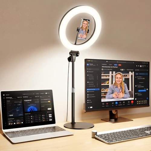 Desk Ring Light with Stand - 10.5'' Desktop Ring Light with Phone Holder for Video Recording, Circle Light for Computer Zoom Meeting Video Conference Lighting Video Calls Podcast Streaming