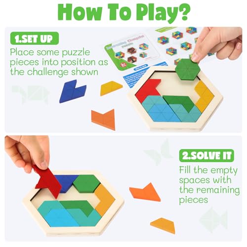 Yunsailing 3 Pack Large Wooden Blocks Puzzles Hexagon Tangram Puzzle Wooden Russian Brain Puzzles for Adult Challenge Teasers Geometric Jigsaw Logic Iq STEM Educational Gift Graduation(Classic) - style: Classic