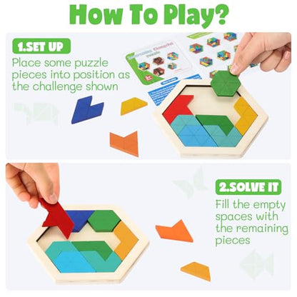 Yunsailing 3 Pack Large Wooden Blocks Puzzles Hexagon Tangram Puzzle Wooden Russian Brain Puzzles for Adult Challenge Teasers Geometric Jigsaw Logic Iq STEM Educational Gift Graduation(Classic) - style: Classic