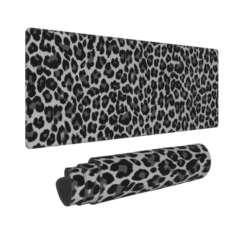 Leopard Skin Pattern XL Large Mouse Pad with Stitched Edges Long Non-Slip Rubber Base Mousepad Laptop Keyboard Mat Desk Pad for Office Home Desk Decor, 31.5" X 11.8" - color: Leopard (Grey), size: 31.5L x 11.8W inches