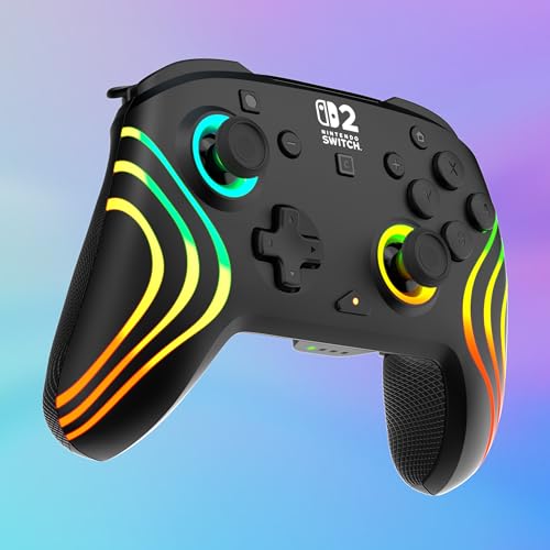 Turtle Beach Afterglow Wave Wired RGB Gaming Controller, Nintendo Switch 2 | Switch Lite, OLED, Hall-Effect Thumbsticks, 2 Mappable Back Buttons, Audio Controls, C-Button for GameChat, RGB Lights, Black - color: Black