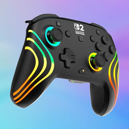 Turtle Beach Afterglow Wave Wired RGB Gaming Controller, Nintendo Switch 2 | Switch Lite, OLED, Hall-Effect Thumbsticks, 2 Mappable Back Buttons, Audio Controls, C-Button for GameChat, RGB Lights, Black - color: Black