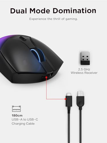 Lenovo Legion M410 Wireless RGB Gaming Mouse – 6 Button Palm Grip Mouse with 16,000 DPI, 53 Hour Rechargeable Battery, 2-Zone RGB Lighting, NVIDIA Reflex Compatible - color: Translucent, size: Medium | Right Handed, style: M410