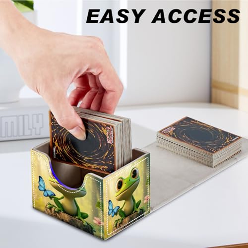 Magnetic Closure TCG Deck Box Portable Card Holder Trading Card Deck Box | PU Leather Collectible Card Case Game Trading Card Deck Box Storage Scratch Resistant Lining, Blue Butterfly And Green Frog - color: Blue Butterfly And Green Frog