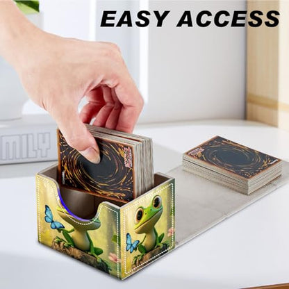 Magnetic Closure TCG Deck Box Portable Card Holder Trading Card Deck Box | PU Leather Collectible Card Case Game Trading Card Deck Box Storage Scratch Resistant Lining, Blue Butterfly And Green Frog - color: Blue Butterfly And Green Frog