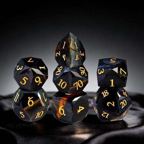 Unique Gemstone Dice Set 7PCS, Handmade Natural Stone Polyhedral DND Dice with Premium Gift Case for Board Game Lovers Birthday Gift - color: Zs-lh