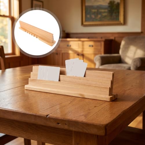 Wood Playing Card Holder Stand 3 Slots, Natural Wood Grain Tray for Enhanced Stability and Convenient Card Access, Suitable for Group Game Evenings and Poker Games