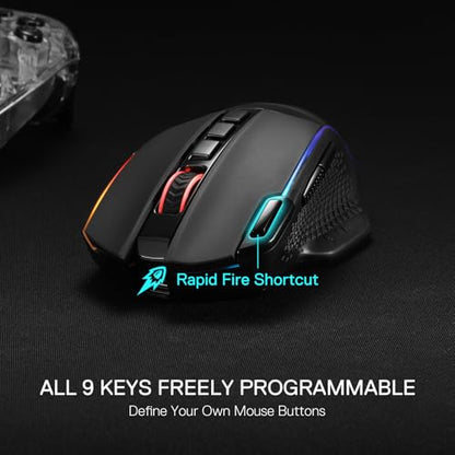 Redragon M991 3-Mode Wireless RGB Gaming Mouse 26000 DPI Remapping Keys | Cable-Free 0 Delay, Smooth Precise Tracking, Rapid-Fire Macro Keybinds, Vibing Backlight, Ergonomic Grip Body Comfort - color: Black, style: M991