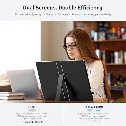 Anyuse 18.5 Inch Portable Monitor 100Hz FHD 1080P IPS Display with Integrated Stand Dual Speakers USB-C HDMI External Screen for Laptop PC Phone Gaming Console Travel Display | 18.5" FHD IPS 100Hz, built-in stand & dual speakers, USB-C/HDMI, for PC/Phone/