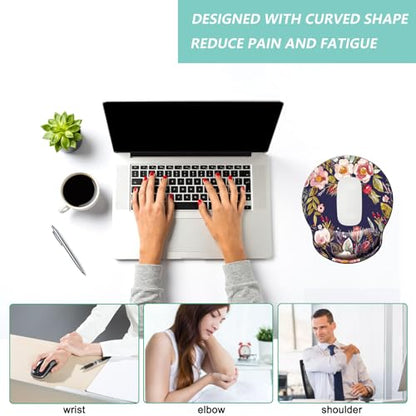 Mouse Pad with Wrist Support, Ergonomic Mouse Pad with Memory Foam Wrist Rest Cushion, Non-Slip Rubber Base Gaming Mice Pad for Home Office Computer Laptop, Flower Wreath - color: Flower wreath