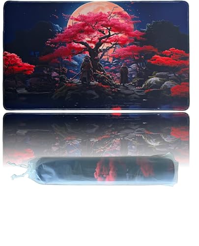 Foxtrot Designs TCG Playmat, Samurai and Cherry Blossoms 24in x 14in, Premium Stitched Edges, Non-Slip Base for MTG and Other Trading Card Games. MTG Playmat. Design (Honor) - color: Honor