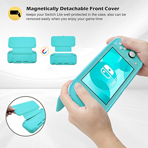 ProCase Flip Cover for Nintendo Switch Lite with 2 Pack Tempered Glass Screen Protectors, Slim Protective Case with Magnetically Detachable Front Cover for Nintendo Switch Lite 2019 -Turquoise - color: Turquoise