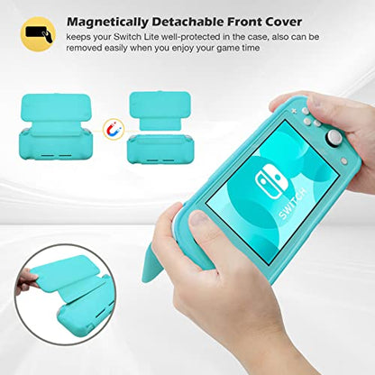 ProCase Flip Cover for Nintendo Switch Lite with 2 Pack Tempered Glass Screen Protectors, Slim Protective Case with Magnetically Detachable Front Cover for Nintendo Switch Lite 2019 -Turquoise - color: Turquoise