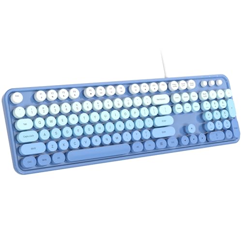 Dilter Wired Keyboard, 104 Keys Full-Sized Typewriter Keyboards, USB Office Keyboard with Number Pad, Caps Indicators, Foldable Stands for Windows, PC, Laptop, Desktop (Blue) - color: Blue Gradient