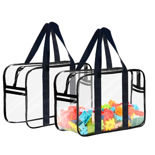 Clear Toy Storage Bag with Zipper - Organizing Bag with Handles (2,X-Large) | Perfect for Building Blocks, Puzzles, Books, Board Games, Portable Travel and Home Organizer - color: Clear Black, size: X-Large