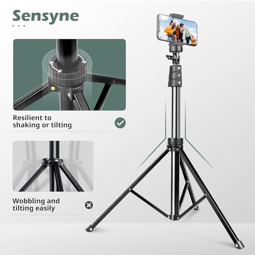 SENSYNE 72" Phone Tripod, Extendable Cell Phone Tripod Stand, Selfie Stick with Wireless Remote and Phone Holder, Compatible with iPhone Android Phone, Camera (Pack of 2) - color: Black, size: 72-inch (Pack of 2)