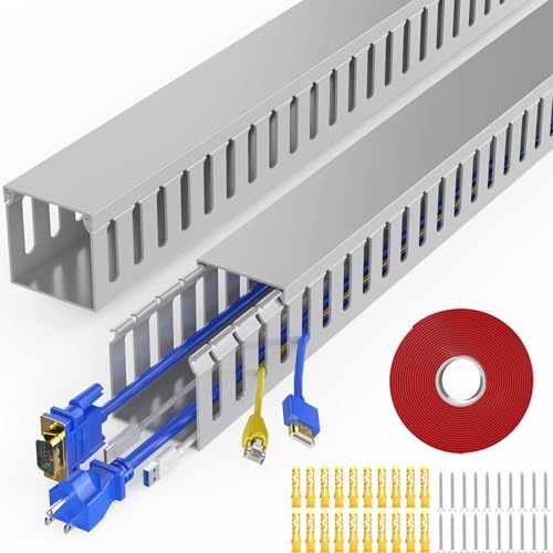 Open Slot Wiring Raceway Cable Duct, 30.8in Cable Management Channel Cord Track,Desk Wire Channel, Under Desk Cable Management to Hide Cables, Wires for Computers (Grey, 1.97" Hx1.97"W, 15.4''L(2 Pc)) - color: Grey, size: 1.97" Hx1.97"W, 15.4''L(2 Pc)