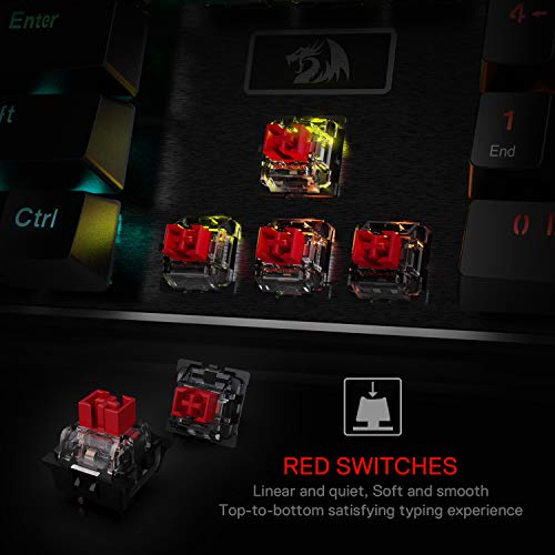 Redragon K556 RGB LED Backlit Wired Mechanical Gaming Keyboard, 104 Keys Hot-Swap Mechanical Keyboard w/Aluminum Base, Upgraded Socket and Noise Absorbing Foams, Quiet Linear Red Switch - color: Black, size: Red Switch