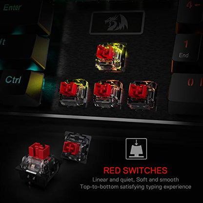 Redragon K556 RGB LED Backlit Wired Mechanical Gaming Keyboard, 104 Keys Hot-Swap Mechanical Keyboard w/Aluminum Base, Upgraded Socket and Noise Absorbing Foams, Quiet Linear Red Switch - color: Black, size: Red Switch