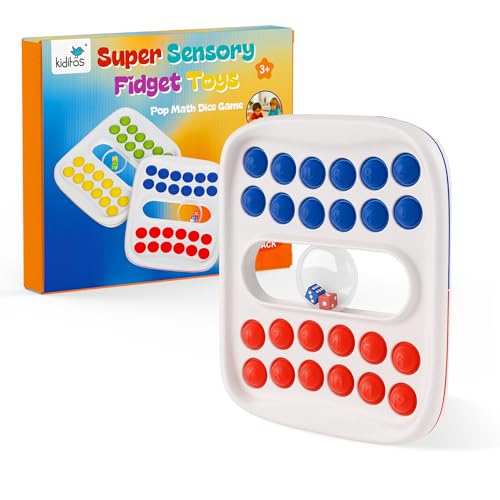Kiditos Pop Math Game for Kids Ages 4–8, Fidget Math Board Game with Built-in Dice, Addition & Subtraction Learning Toy, Sensory STEM Toy for Classroom, Homeschool & Travel - color: Red & Blue