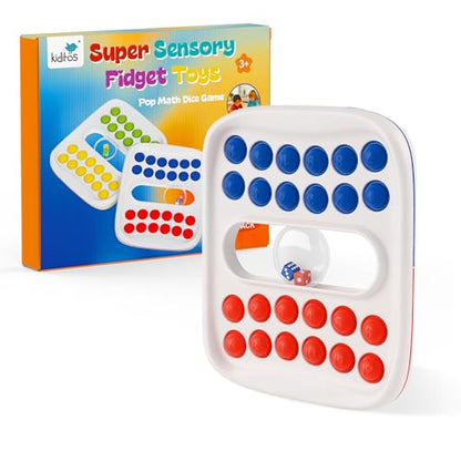 Kiditos Pop Math Game for Kids Ages 4-8, Fidget Board with Built-in Dice | Addition and Subtraction Practice, Sensory Fidget Play, Classroom, Homeschool and Travel Learning - color: Red & Blue