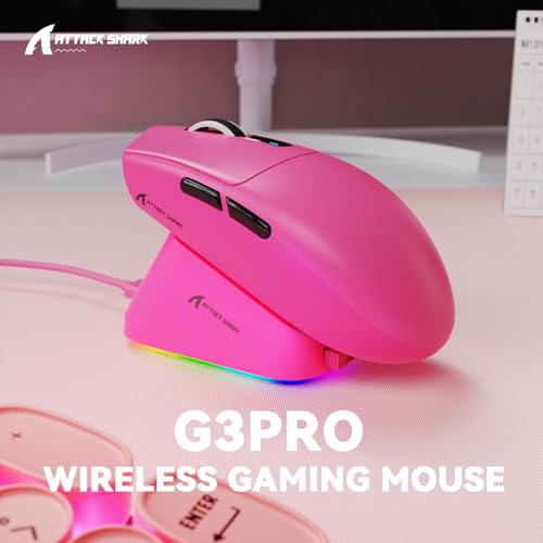 MAMBASNAKE ATTACK SHARK G3PRO Wireless Gaming Mouse,Tri-Mode, Bluetooth/2.4G/USB, 59g Ultra Lightweight,25K DPI,100M Clicks Switches,RGB Magnetic Charging Dock,PAW3311 Sensor,BK52820 Chip-Red - color: Red