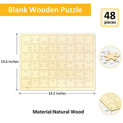 48 Piece Blank Puzzle with Tray to Draw on, Each Piece is Unique, Custom Puzzle 14.2x10.6 Inches for Crafts & DIY, Make Your Own Wooden Jigsaw Puzzles