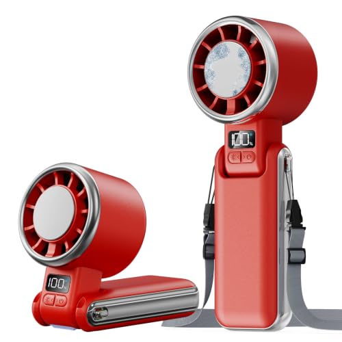 SHEWIND Portable Handheld Fan with Ice Cooling - 5 Gear High Speed Turbo Personal Fan Rechargeable, Up to 13 Hrs, Mini Hand Fans for Travel Essentials, Beach Vacation, Gifts for Women, Men (Red) - color: Red