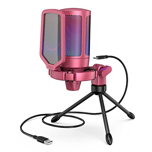 FIFINE AmpliGame A6VR USB Gaming Microphone Condenser RGB Mic for Streaming | RGB Indicator, Gain Control, Quick Mute, Tripod Stand, Pop Filter, Shock Mount, for PC/PS5 Discord Twitch Podcasts YouTube - color: Red