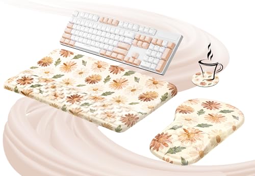 Ospelelf Keyboard Wrist Rest and Mouse Pad Set, Ergonomic Memory Foam Wrist Support, Aesthetic Desk Accessories for Office, Home & Gaming, Relief for Carpal Tunnel & Wrist Pain, Daisy - color: Daisy