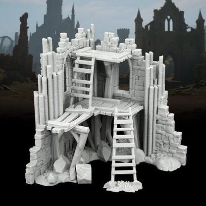 AUSPDICE Fantasy Gothic Ruined Building Set, 25mm Modular RPG Terrain | 1:64 Unpainted Ruined Walls & Scaffolding, DND Terrain for Dungeons and Dragons, TTRPG Battle Maps, Dungeon Masters-AF1119