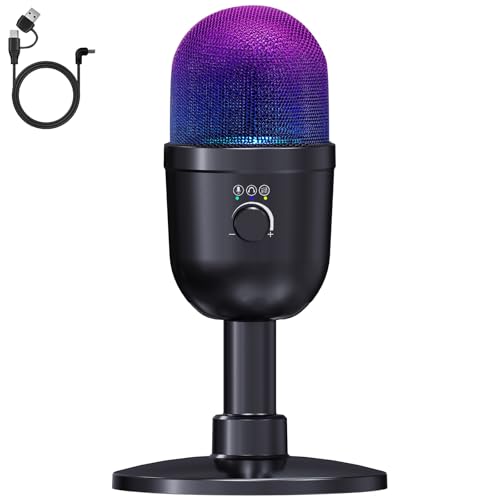 USB Gaming Condenser Microphone for PC/Desktop,192kHz/24Bit,Noise Cancellation,Monitoring,Quick Mute & RGB Lighting,USB PC Mic for Laptop,Podcast,Streaming,Recording Black - color: Black