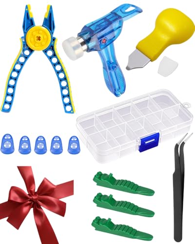 15PCS Remover Building Blocks Tool Kit - 3 PCS Brick Separator, Blocks Tool Suit, Multi-Functional Hammer, Red Gift Ribbon, Pliers, Tweezers, Finger Protectors with Iron-Box (Blue) - color: Blue