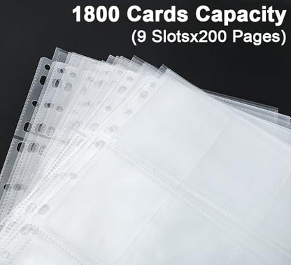Trading Card Sleeve Pages, HERKKA 200 Pack 9 Pocket Album Pages 11 Holes Fit 3 Ring Binder - size: 200 Pack