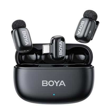 BOYA mini 2 Wireless Lavalier Microphone for iPhone 15/16/17 & Android | AI Noise Cancellation, App Control, 30H Battery Life with Charging Case for Vlogging Interviews and Content Creation